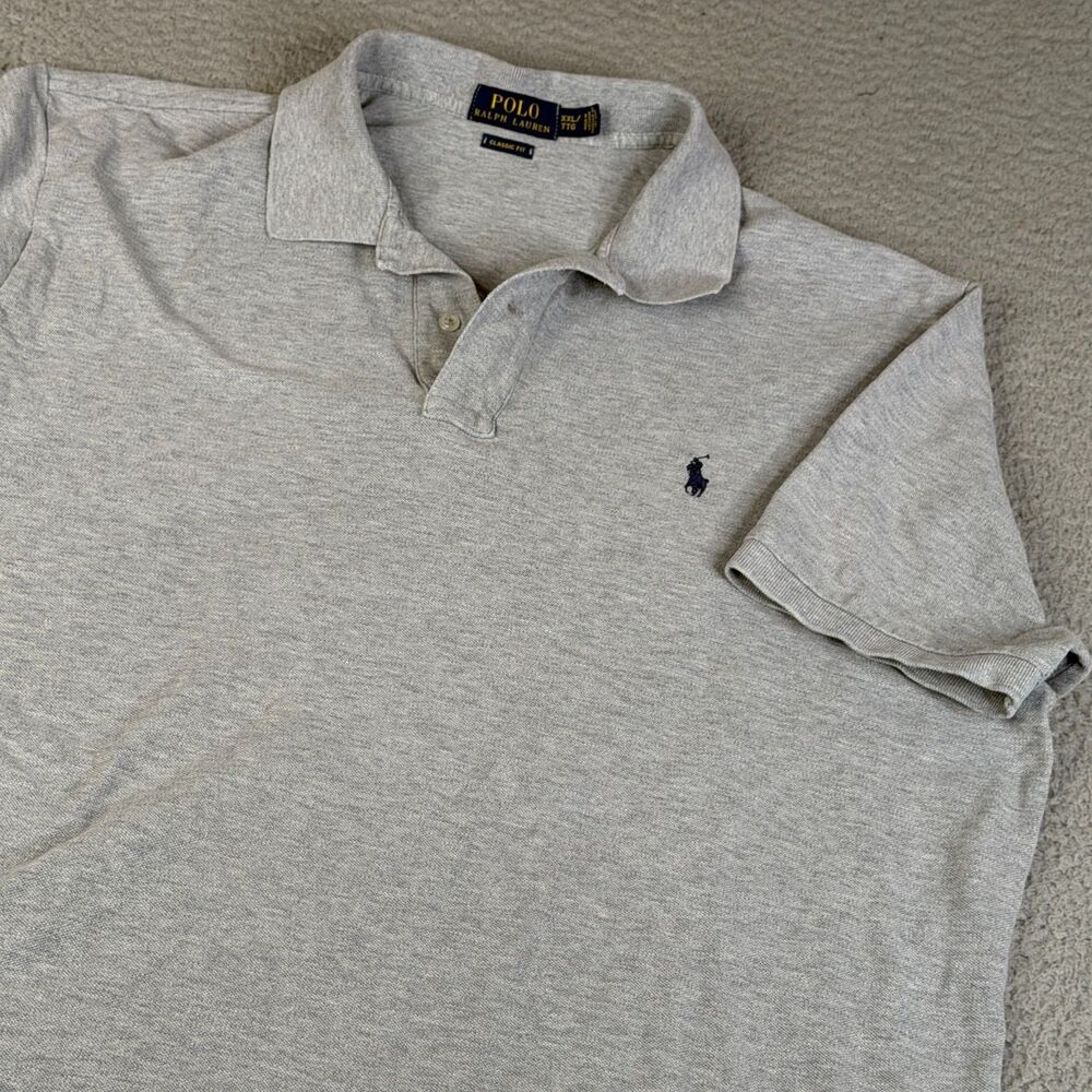 POLO RALPH LAUREN Shirt Mens  XXL Gray Short Sleeve Blue Pony Logo Classic Fit